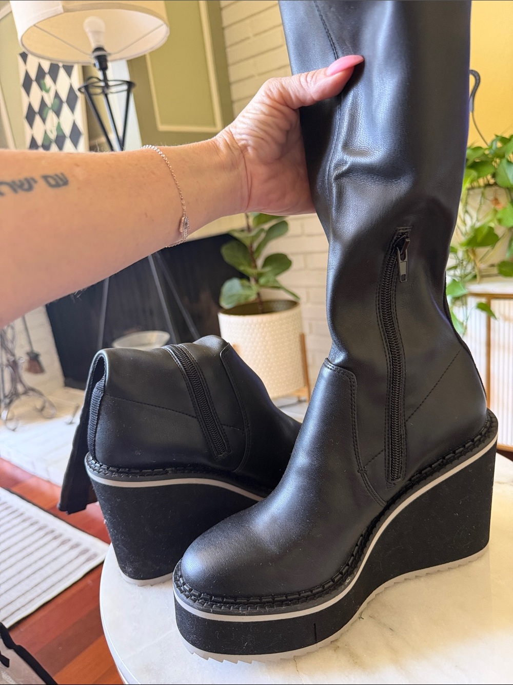 NEW w/out box Black Wedge Platform Knee-High Boots - Women's - Picture 2 of 7